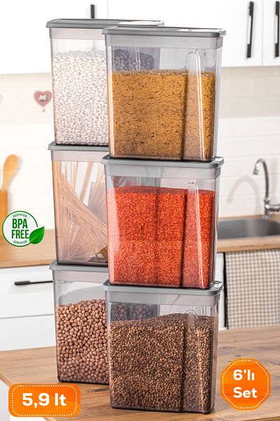 Porsima Org-451-Gr 6-Piece Sandy Mega Size Airtight Storage Container Food Storage Container Set Gray 5,90 Lt