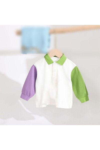 L&Wen Boys Stylish Color-blocked Long Sleeve Polo Shirt, Lapel Kids Top White 90 (2-3 Years)