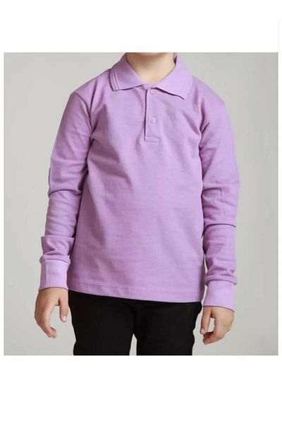 Selkar Global Children's Polo Collar Casual-School Double Button Purple T-Shirt Long Sleeve - Purple - Selkrakg-Peo-Cuz-Co-Purple
