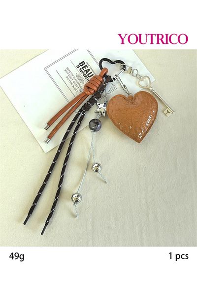 Youtrico Leather Heart Dopamine Color Bag Charm, Keychain, Gift Accessory