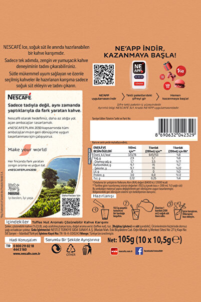 Nescafe ICE Toffee Nut Aromalı Çözünebilir Kahve 10,5g 10'lu Paket 10X6