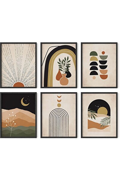 Emoda home Trove مجموعة من 6 لوحات فنية جدارية محايدة بطبعات بوهو | إطار عصري...