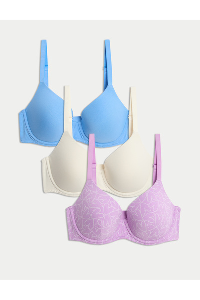 Marks & Spencer 3'lü Destekli Pamuklu T-Shirt Sütyeni Seti