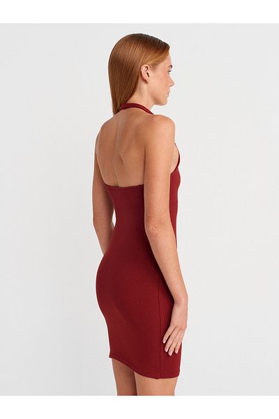 Dilvin 91508 Halter Neck Mini Dress-Light Burgundy
