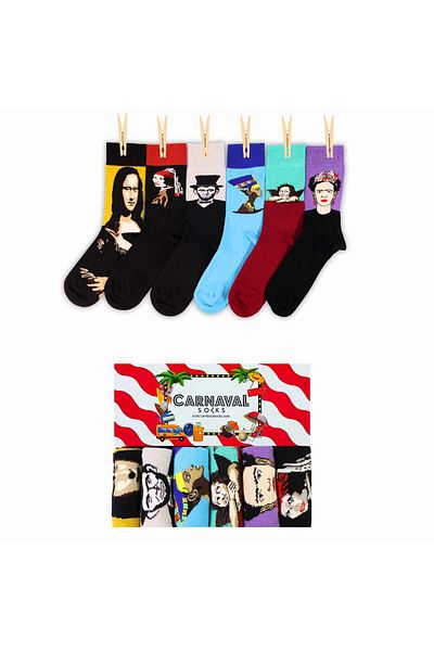 CARNAVAL SOCKS Box of 6 Artistic Portrait Socks