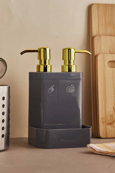 Perotti 13133 Marlon Lecce Gold Headed 2-Piece Sponge Holder Container Kitchen Liquid Soap Dispenser Gray