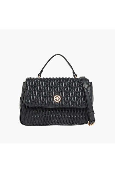 Anne Klein حقيبة ساتشيل منقوشة بحزام قابل للتعديل وقفل بغطاء