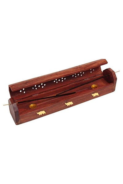 asmiat Beautiful Handmade Wooden Brown Incense Stick Holder Burner Storage Coffin Box