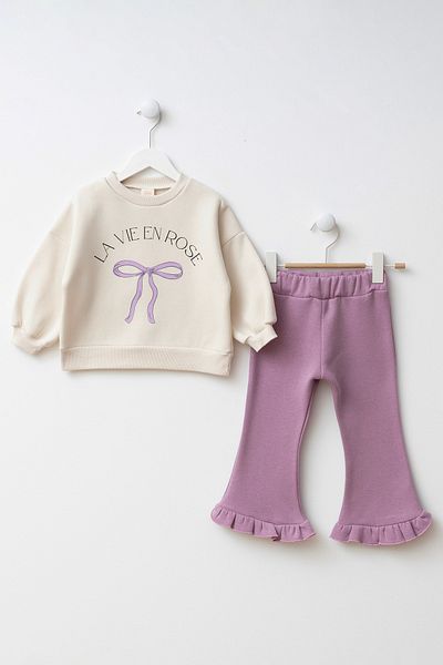 Minipodyum Girls' Bottom Top Set with Bow Printed Spanish Leggings