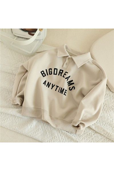 L&Wen Boys Elegant Long Sleeve Sweatshirt for Cooler Weather, Text Pattern Print Kids Top 90 (2-3 Years)