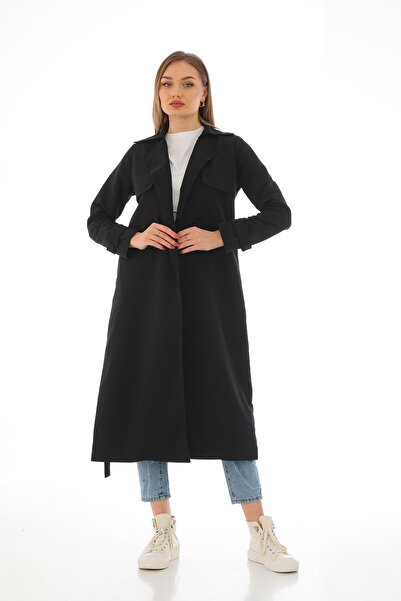Dadali Buttoned and Belted Trench Coat Black