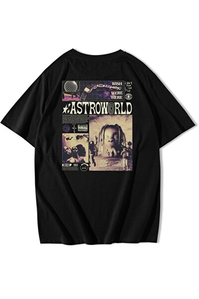 BRZ COLLECTION Tricou unisex oversize Wish You Were Here Astroworld negru
