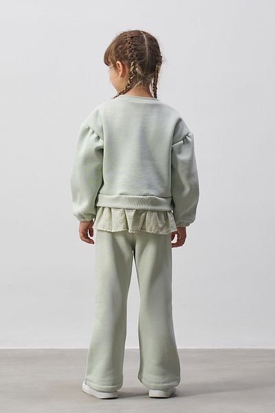 Minipodyum Printed Brode Detailed Girl's Top and Bottom Set
