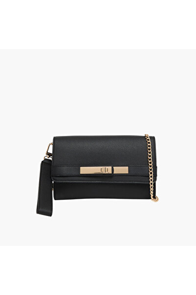 Anne Klein حقيبة كروس صلبة مع حزام سلسلة قابل للفصل وغطاء قلاب