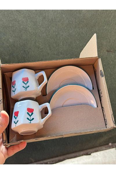 CeM Porselen 2 Personality Tulip Patterned Coffee Cup