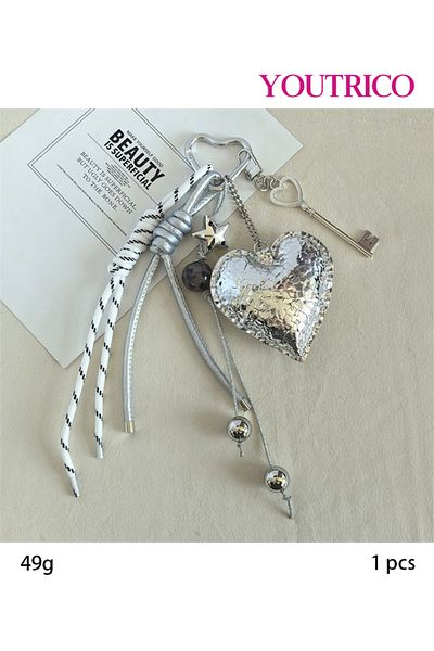 Youtrico Leather Heart Dopamine Color Bag Charm, Keychain, Gift Accessory