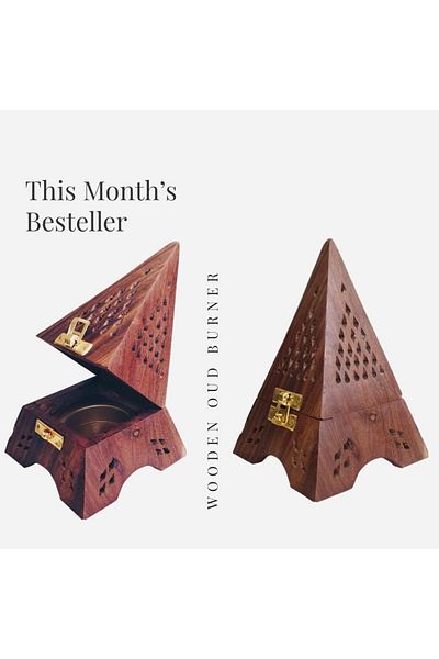 asmiat Wooden Bakhoor Burner/pyramid shape incense burner/home fragramce/incense holder/Brown,8.4x8.4x15 cm