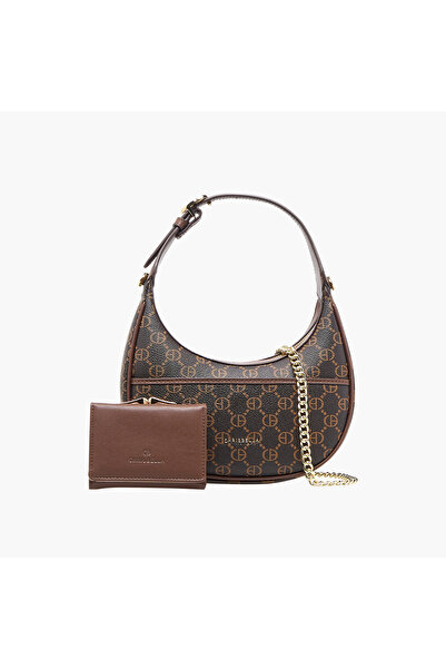 Chrisbella Printed Shoulder Bag with Zip Closure and Wallet