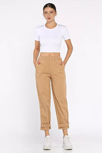 GÜLSELİ Camel Waist Elastic Gabardine Trousers