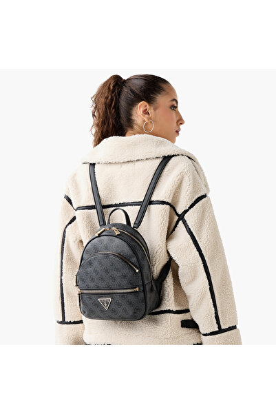 Guess Manhattan Monogram Print Sling Backpack with Zip Closure and Adjustable Strap