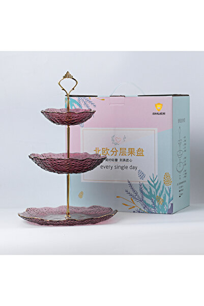 sharpdo Three Layer Golden Edge Cake Dessert Plate Set