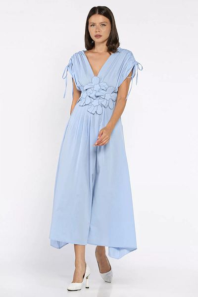 GÜLSELİ Baby Blue Daisy Appliqued Double Breasted Dress