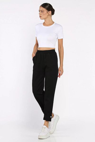 GÜLSELİ Black Elastic Waist Gabardine Trousers