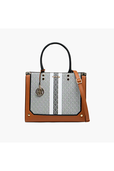 CHARLOTTE حقيبة ريد مونوغرام الملمس مع حزام قابل للفصل وسحاب للإغلاق