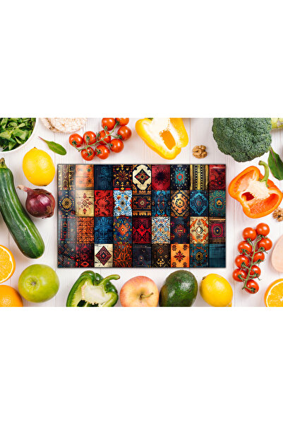 Miabella Home Renkli Mozaik Desenli Cam Kesme ve Sunum Tahtası, Dayanıklı Mut...