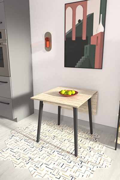 VİLİNZE Avanos Mdf Katlanır Traverten Ahşap Mutfak Masası - 70x80 cm