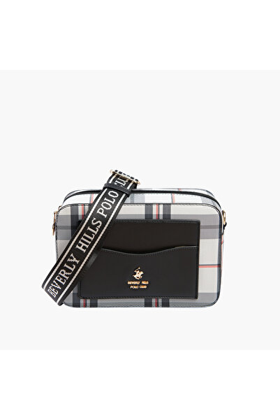 Beverly Hills Polo Club Checked Crossbody Bag with Zip Closure and Adjustable...