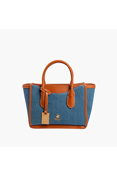 Beverly Hills Polo Club Solid Denim Tote Bag with Double Handle