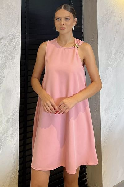 GÜLSELİ Powder Shoulder Buckle Comfortable Short Dress