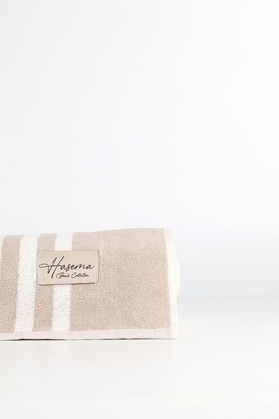 Haşema White Beach Towel with Beige Stripe Detail 28