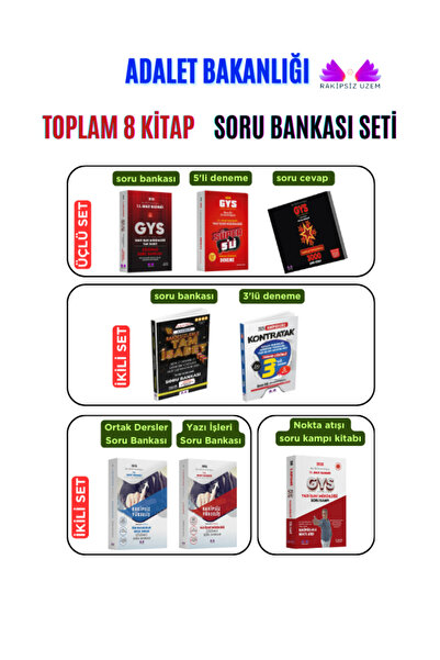 Rakipsiz UZEM ADALET BAKANLIĞI TOPLAM 8 KİTAP SORU BANKASI SETİ