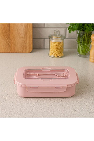 Pazar Kapısı Storage Container with Lid and Fork and Spoon – 1.1 L – Compartmented, Leakproof, Portable Food Container