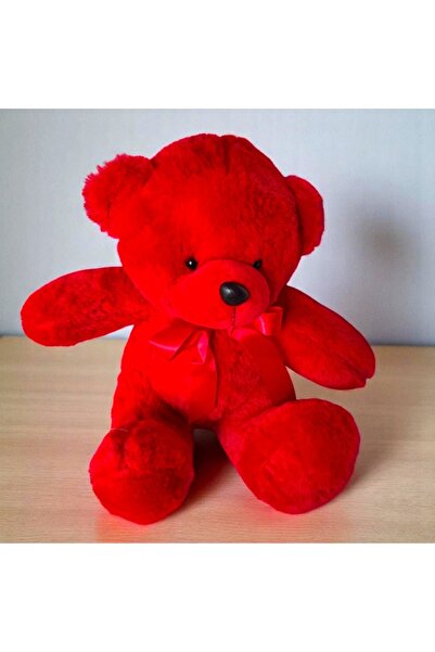 velve Tobi plush bear, with bow, Height 24 cm, Red