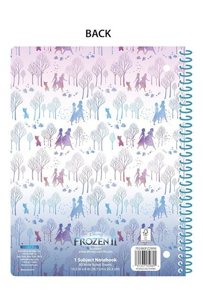 Disney Frozen 2, 1-Subject Spiral Notebook, 80 Sheets, Wide Ruled, 3-Hole Punched