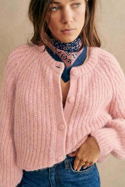 Madmext Pink Crew Neck Thessaloniki Knitted Buttoned Women's Cardigan Mg2487