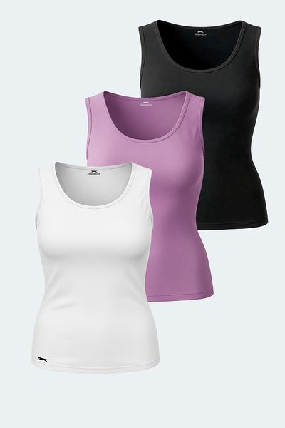 Slazenger Vatik Set of 3 Women's Singlet White - Black - Lilac
