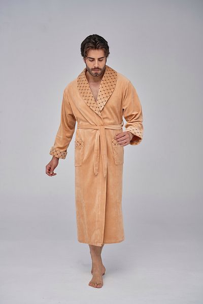 Nuşa Stylish Collar Embroidery Bamboo Cotton Men's Dressing Gown