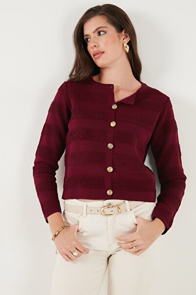 Lela Premium Regular Fit Crew Neck Buttoned Textured Knitwear Cardigan Cardigan 680Hi00337