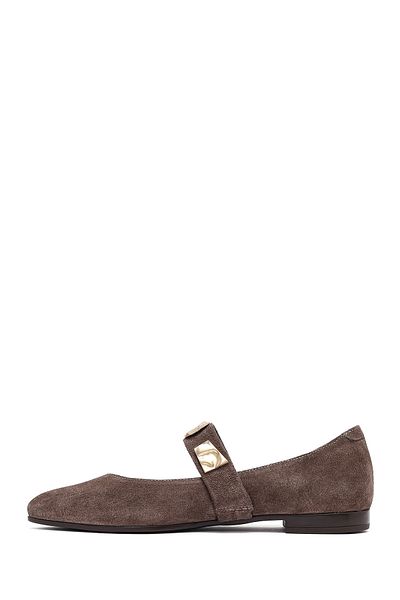 Derimod Women's Mink Buckle Suede Leather Ballerinas 25Afd204110