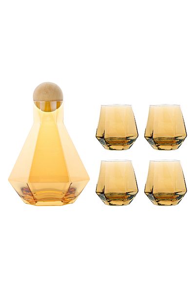 Shuer Glass Water Bottle Set Six Edged One Pot Four Cup Set