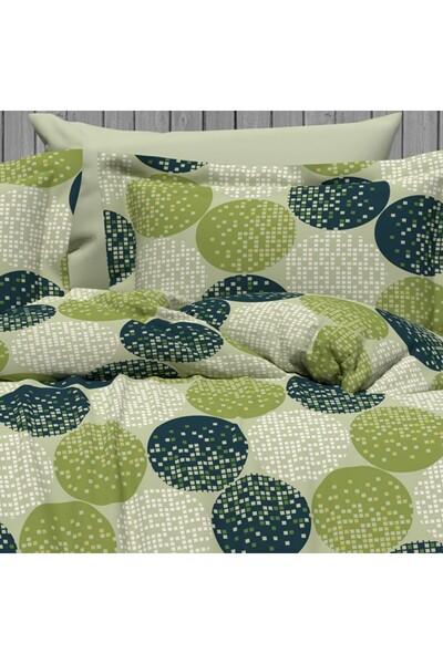 Pucioasa Double crepe bed linen with elastic for mattress 160x200cm, 100% cotton, green circles