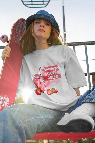 Buka Shops Always Fresh Juice - Strawberry Summer Design Oversize T-Shirt