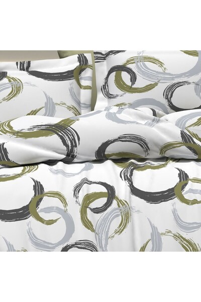 Pucioasa Double crepe bed linen with elastic for mattress 180x200cm, 100% cotton, gray circles