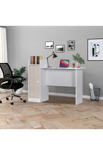 Home Box Vanilla Study Desk with Door – Spacious Wooden Desk with Storage, Modern Design