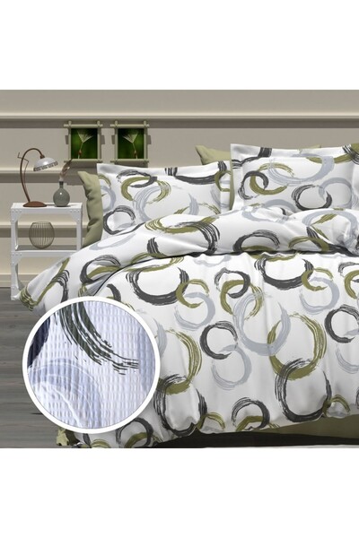 Pucioasa Double crepe bed linen with elastic for mattress 180x200cm, 100% cotton, gray circles