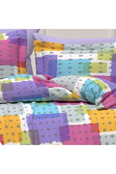 Pucioasa Crepe bed linen with elastic for mattress 160x200cm, 100% cotton, multi-colored squares V1